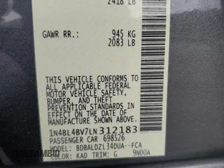 2020 Nissan Altima 2.5 S with VIN 1N4BL4BV7LN312183, listed as a Copart auction lot 57965844 with 124,635 mi miles and Salvage Title. Bid and sale history available at carsss.com. Image 13.