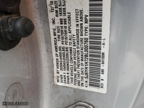 2011 Honda Element EX with VIN 5J6YH1H72BL000760, listed as a Copart auction lot 41443145 with NaN miles and Salvage Title. Bid and sale history available at carsss.com. Image 13.