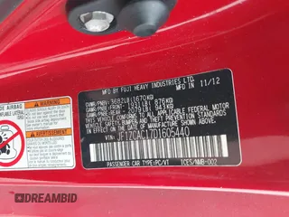 2013 Subaru BRZ Limited with VIN JF1ZCAC17D1605440, listed as a IAAI auction lot 41574760 with 109,020 mi miles. Bid and sale history available at carsss.com. Image 9.