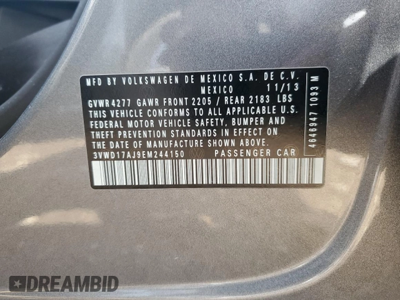 2014 Volkswagen Jetta SE с VIN 3VWD17AJ9EM244150, выставлен на аукционе Copart как лот 55618065 с пробегом 159 232 миль миль и Списание • Salvage title. История ставок и продаж доступна на DreamBid. Изображение 13.