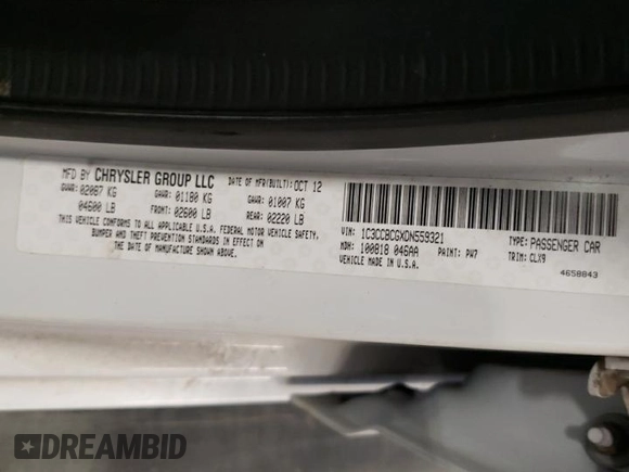 2013 Chrysler 200 Limited with VIN 1C3CCBCGXDN559321, listed as a Copart auction lot 56076125 with 193,861 mi miles and Clean Title. Bid and sale history available at DreamBid. Image 12.