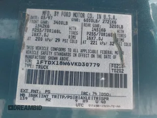 1997 Ford F-150 XL с VIN 1FTDX18W6VKD30779, выставлен на аукционе IAAI как лот 42581834 с пробегом 228 598 миль миль и . История ставок и продаж доступна на DreamBid. Изображение 9.