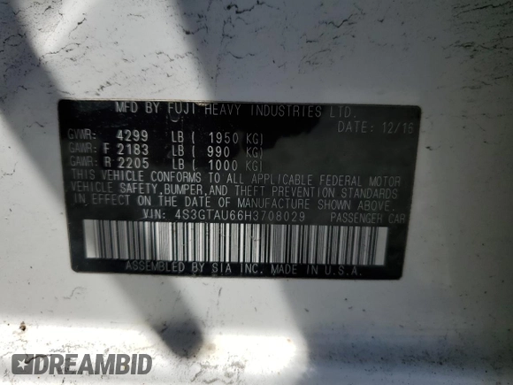 2017 Subaru Impreza Limited with VIN 4S3GTAU66H3708029, listed as a Copart auction lot 56399255 with 77,140 mi miles and Salvage title. Bid and sale history available at DreamBid. Image 12.