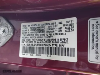 2011 Honda CR-V LX with VIN 5J6RE4H38BL079685, listed as a IAAI auction lot 41719444 with 242,064 mi miles. Bid and sale history available at carsss.com. Image 9.