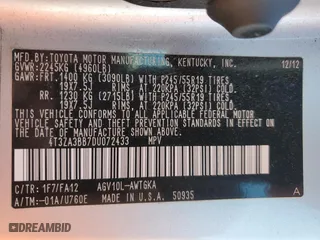 2013 Toyota Venza LE with VIN 4T3ZA3BB7DU072433, listed as a Copart auction lot 51617365 with 120,221 mi miles and Salvage Title. Bid and sale history available at carsss.com. Image 13.