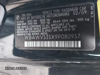 2009 BMW 3 Series 328i xDrive with VIN WBAWV535X9P080957, listed as a IAAI auction lot 40878730 with 94,892 mi miles and . Bid and sale history available at carsss.com. Image 9.