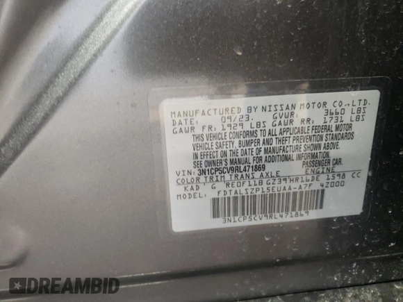 2024 Nissan Kicks SV with VIN 3N1CP5CV9RL471869, listed as a Copart auction lot 48677225 with 13,213 mi miles and Salvage Title. Bid and sale history available at carsss.com. Image 13.