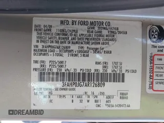 2010 Ford Fusion SEL with VIN 3FAHP0JG7AR126809, listed as a IAAI auction lot 42051858 with 96,915 mi miles. Bid and sale history available at carsss.com. Image 9.