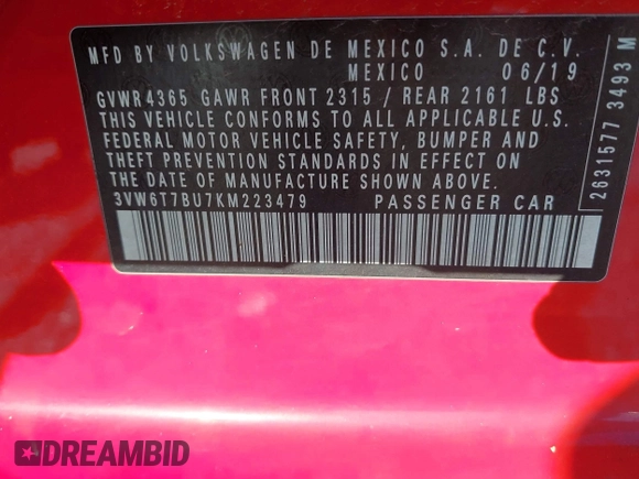 2019 Volkswagen Jetta GLI S с VIN 3VW6T7BU7KM223479, выставлен на аукционе IAAI как лот 42038628 с пробегом 79 145 миль миль и . История ставок и продаж доступна на DreamBid. Изображение 9.