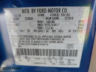2008 Ford Escape XLT with VIN 1FMCU03188KE00812, listed as a IAAI auction lot 42015999 with 106,111 mi miles. Bid and sale history available at carsss.com. Image 9.