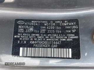 2014 Hyundai Genesis Coupe 2.0T with VIN KMHHT6KD6EU114447, listed as a IAAI auction lot 42561898 with 101,453 mi miles and . Bid and sale history available at DreamBid. Image 9.