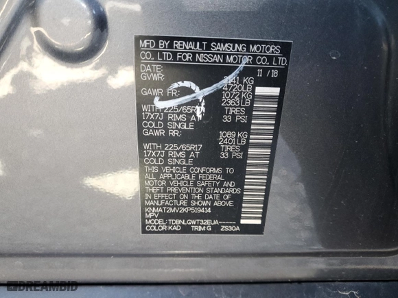 2019 Nissan Rogue SV with VIN KNMAT2MV2KP519414, listed as a Copart auction lot 43564395 with 79,056 mi miles and Salvage Title. Bid and sale history available at carsss.com. Image 12.