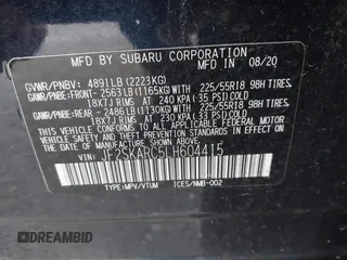 2020 Subaru Forester Special Sports with VIN JF2SKARC5LH604415, listed as a IAAI auction lot 42490314 with 124,959 mi miles and . Bid and sale history available at DreamBid. Image 9.