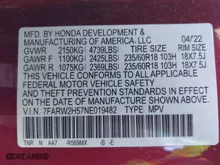2022 Honda CR-V EX with VIN 7FARW2H57NE019482, listed as a IAAI auction lot 41588395 with 107,031 mi miles. Bid and sale history available at carsss.com. Image 9.