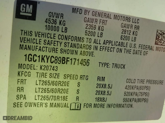 2011 Chevrolet Silverado 2500HD LTZ with VIN 1GC1KYC89BF171456, listed as a IAAI auction lot 41782109 with 1 mi miles. Bid and sale history available at carsss.com. Image 9.