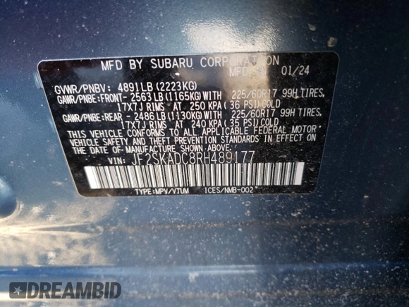 2024 Subaru Forester Premium with VIN JF2SKADC8RH489177, listed as a Copart auction lot 42764415 with 11,070 mi miles and Salvage Title. Bid and sale history available at carsss.com. Image 14.