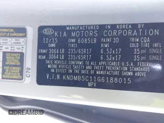 2016 Kia Sedona LX with VIN KNDMB5C11G6188015, listed as a IAAI auction lot 41580251 with 87,888 mi miles. Bid and sale history available at carsss.com. Image 9.