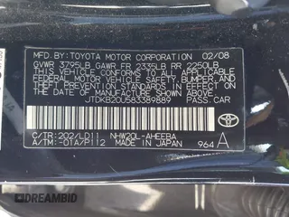 2008 Toyota Prius with VIN JTDKB20U583389889, listed as a IAAI auction lot 41987734 with 174,748 mi miles and . Bid and sale history available at DreamBid. Image 9.