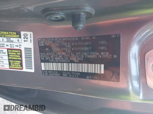 2017 Toyota Sienna XLE Auto Access Seat with VIN 5TDYZ3DC3HS880828, listed as a IAAI auction lot 41609436 with 106,855 mi miles and . Bid and sale history available at DreamBid. Image 9.