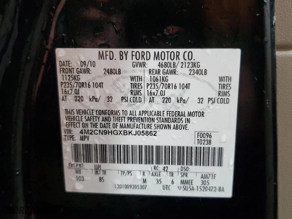 2011 Mercury Mariner Premier with VIN 4M2CN9HGXBKJ05862, listed as a Copart auction lot 80549164 with 188,221 mi miles and Salvage Title. Bid and sale history available at carsss.com. Image 13.