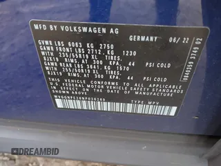 2022 Volkswagen ID.4 Pro S z VIN WVGGNPE26NP036269, wystawiony jako IAAI lot #42279904 z przebiegiem 43 959 mil mil oraz . Historia ofert i sprzedaży dostępna na DreamBid. Obrazek 9.