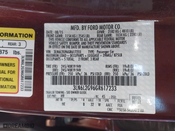 2016 Lincoln MKZ with VIN 3LN6L2G96GR617233, listed as a IAAI auction lot 41812108 with 133,234 mi miles. Bid and sale history available at carsss.com. Image 9.