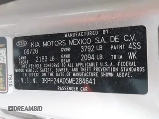 2021 Kia Forte LXS z VIN 3KPF24AD5ME284641, wystawiony jako IAAI lot #41946726 z przebiegiem 84 684 mil mil oraz . Historia ofert i sprzedaży dostępna na DreamBid. Obrazek 9.