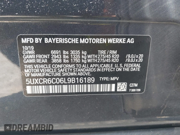 2020 BMW X5 xDrive40i with VIN 5UXCR6C06L9B16189, listed as a IAAI auction lot 42364103 with Not provided miles and . Bid and sale history available at DreamBid. Image 9.