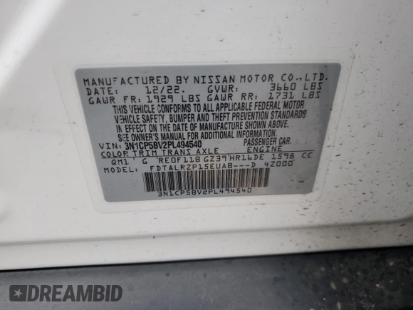 2023 Nissan Kicks S z VIN 3N1CP5BV2PL494540, wystawiony jako Copart lot #55068575 z przebiegiem 26 782 mil mil oraz Szkoda całkowita • Salvage title. Historia ofert i sprzedaży dostępna na DreamBid. Obrazek 13.