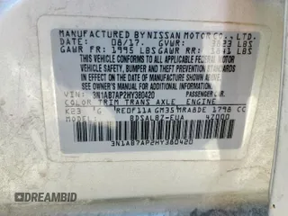 2017 Nissan Sentra SR with VIN 3N1AB7AP2HY380420, listed as a Copart auction lot 61296205 with 126,404 mi miles and Salvage title. Bid and sale history available at DreamBid. Image 13.