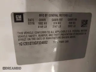 2016 Chevrolet Malibu LT with VIN 1G1ZE5ST0GF334882, listed as a IAAI auction lot 41389253 with 159,416 mi miles. Bid and sale history available at carsss.com. Image 9.
