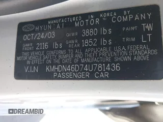 2004 Hyundai Elantra GLS z VIN KMHDN46D74U781436, wystawiony jako IAAI lot #42260519 z przebiegiem 132 943 mil mil oraz . Historia ofert i sprzedaży dostępna na DreamBid. Obrazek 9.