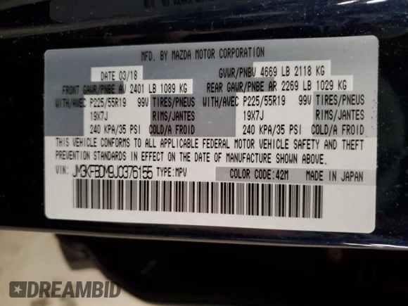 2018 Mazda CX-5 Grand Touring with VIN JM3KFBDM9J0376155, listed as a Copart auction lot 47944575 with 34,345 mi miles and Salvage Title. Bid and sale history available at carsss.com. Image 13.