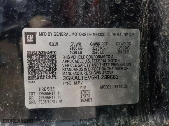 2019 GMC Terrain SLE with VIN 3GKALTEV5KL289663, listed as a Copart auction lot 51336205 with 179,764 mi miles and Clean Title. Bid and sale history available at carsss.com. Image 13.