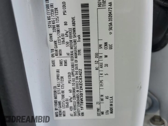 2019 Ford F-350 XL с VIN 1FT8W3BT2KEC83422, выставлен на аукционе Copart как лот 46360875 с пробегом 45 075 миль миль и Списание • Salvage title. История ставок и продаж доступна на DreamBid. Изображение 14.