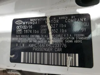 2017 Hyundai Accent SE with VIN KMHCT4AEXHU233776, listed as a Copart auction lot 54185465 with 176,146 mi miles and Clean Title. Bid and sale history available at carsss.com. Image 12.