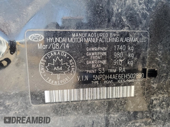 2014 Hyundai Elantra Limited z VIN 5NPDH4AE6EH502890, wystawiony jako Copart lot #55773585 z przebiegiem 196 922 mil mil oraz Szkoda całkowita • Salvage title. Historia ofert i sprzedaży dostępna na DreamBid. Obrazek 12.