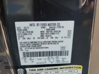 2013 Ford F-150 XL with VIN 1FTFW1ET8DKE61054, listed as a Copart auction lot 64204095 with 124,924 mi miles and Salvage title. Bid and sale history available at DreamBid. Image 12.