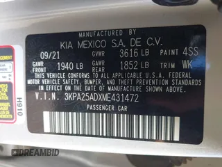 2021 Kia Rio S with VIN 3KPA25ADXME431472, listed as a IAAI auction lot 42030475 with 62,279 mi miles and . Bid and sale history available at DreamBid. Image 9.