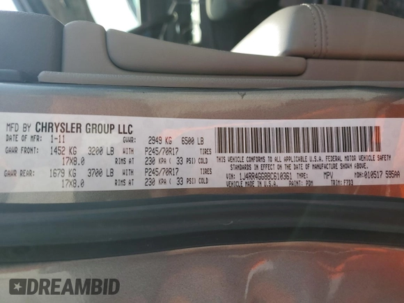2011 Jeep Grand Cherokee Laredo with VIN 1J4RR4GG8BC610361, listed as a Copart auction lot 59089405 with 138,402 mi miles and Clean title. Bid and sale history available at DreamBid. Image 13.