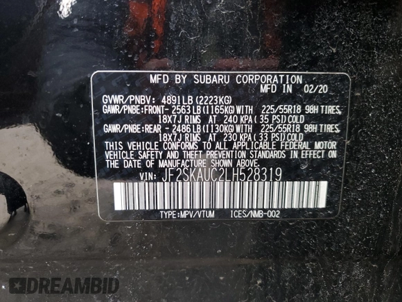 2020 Subaru Forester Limited with VIN JF2SKAUC2LH528319, listed as a Copart auction lot 48068455 with 52,201 mi miles and Salvage Title. Bid and sale history available at carsss.com. Image 16.