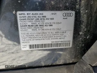 2021 Audi SQ5 Premium Plus with VIN WA1B4AFY8M2053906, listed as a Copart auction lot 88301095 with 60,036 mi miles and Salvage Title. Bid and sale history available at carsss.com. Image 14.