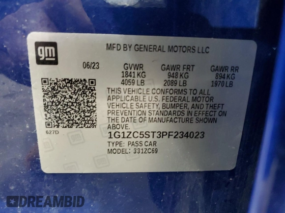 2023 Chevrolet Malibu LS with VIN 1G1ZC5ST3PF234023, listed as a Copart auction lot 54877475 with 46,364 mi miles and Salvage Title. Bid and sale history available at DreamBid. Image 12.