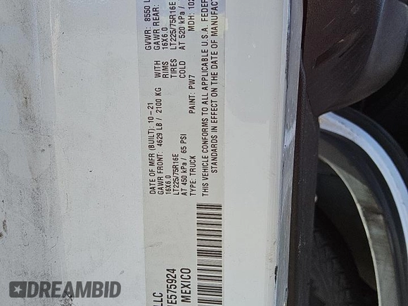 2021 Ram ProMaster Cargo with VIN 3C6LRVNG4ME575924, listed as a Copart auction lot 75856944 with 107,647 mi miles and Salvage Title. Bid and sale history available at DreamBid. Image 13.