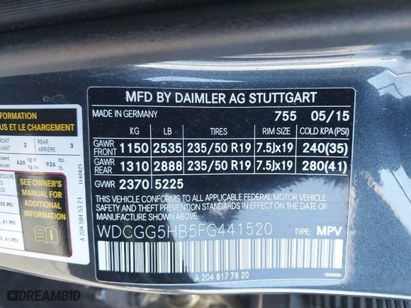 2015 Mercedes-Benz GLK-Class GLK 350 with VIN WDCGG5HB5FG441520, listed as a IAAI auction lot 41626647 with NaN miles. Bid and sale history available at carsss.com. Image 9.