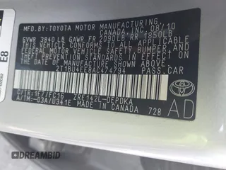 2010 Toyota Corolla with VIN 2T1BU4EE8AC474794, listed as a IAAI auction lot 42563762 with 199,140 mi miles and . Bid and sale history available at DreamBid. Image 9.