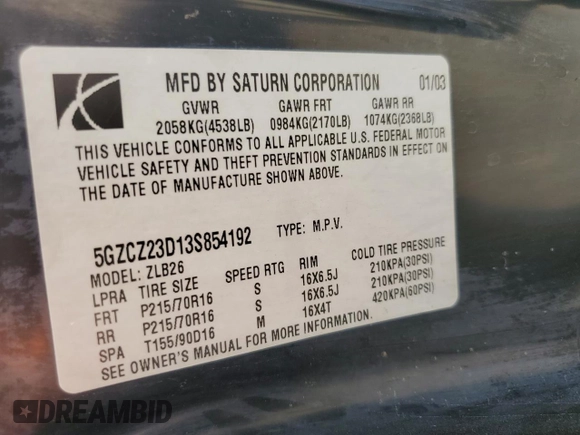 2003 Saturn VUE with VIN 5GZCZ23D13S854192, listed as a Copart auction lot 74508044 with 303,382 mi miles and Salvage Title. Bid and sale history available at DreamBid. Image 12.