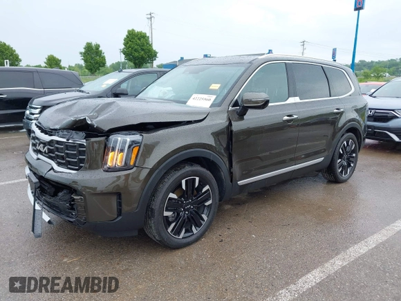 2024 Kia Telluride SX Prestige X-Pro with VIN 5XYP5DGCXRG530586, listed as a IAAI auction lot 42225560 with 7,880 mi miles and . Bid and sale history available at DreamBid. Image 2.