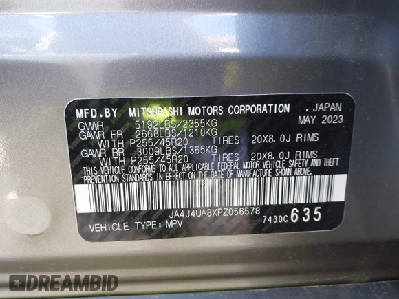 2023 Mitsubishi Outlander SE z VIN JA4J4UA8XPZ056578, wystawiony jako IAAI lot #41735091 z przebiegiem 20 801 mil mil oraz . Historia ofert i sprzedaży dostępna na DreamBid. Obrazek 9.