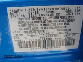 2025 Nissan Sentra SV with VIN 3N1AB8CV5SY278246, listed as a IAAI auction lot 42152689 with 6,654 mi miles. Bid and sale history available at carsss.com. Image 9.